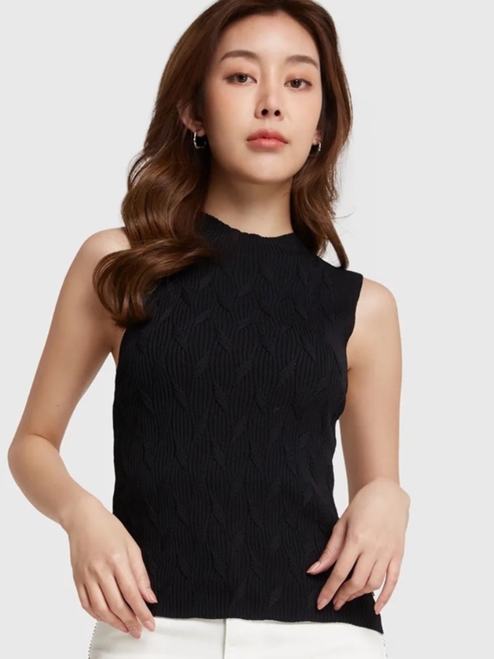 Zara Sleeveless Black Knit Mock Neck Top